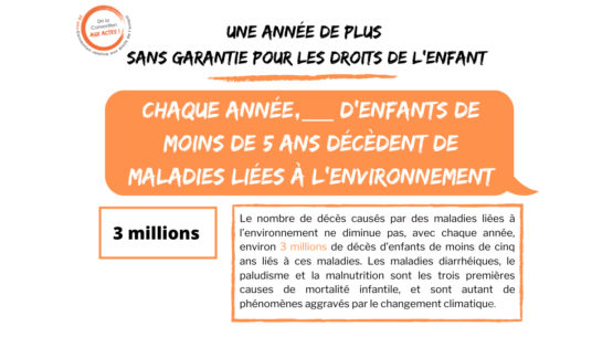 Monde : 3 millions d’enfants meurent chaque année de maladies liées à l’environnement