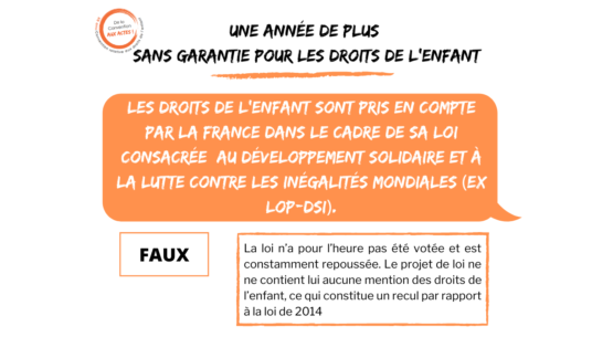 Les droits de l’enfant ne sont pas  pris en compte par la France dans sa loi sur la solidarité et le développement