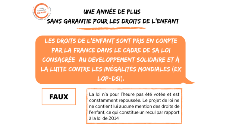 Les droits de l’enfant ne sont pas  pris en compte par la France dans sa loi sur la solidarité et le développement